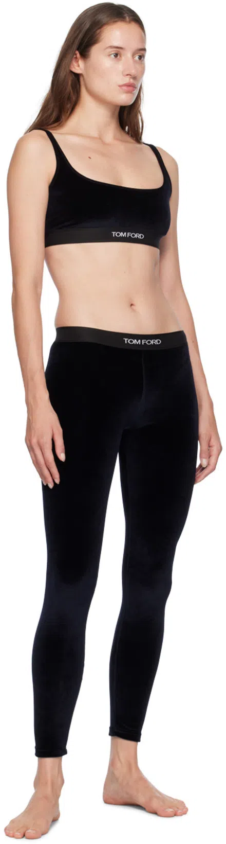 TOM FORD Stretch Lustrous Velour Signature Leggings In Black