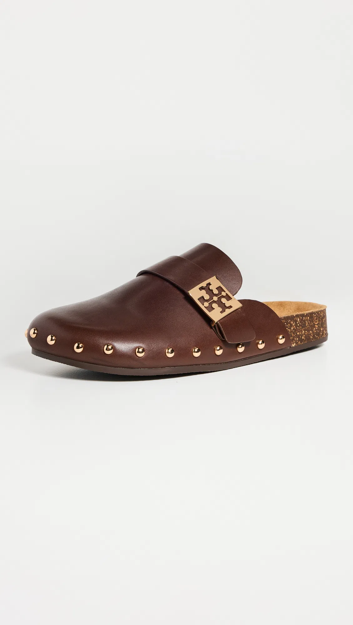 TORY BURCH Mellow Leather Buckle Slide Mules In Brown