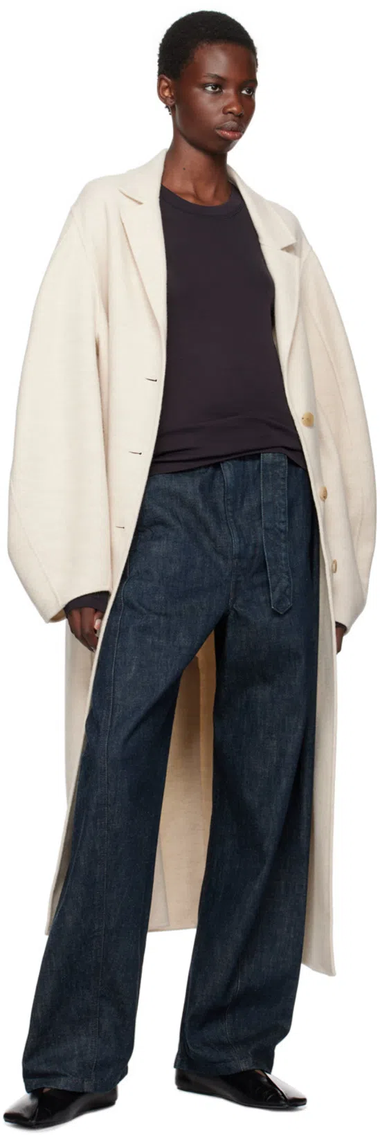 JIL SANDER Black Leather Ballet Flats