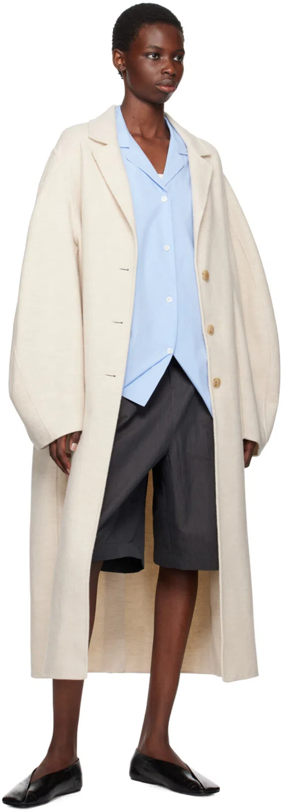 JIL SANDER Black Leather Ballet Flats