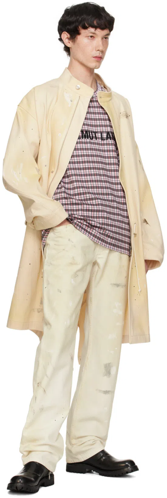 HELMUT LANG Men's Paint Splatter Denim Parka In Ecru Painter