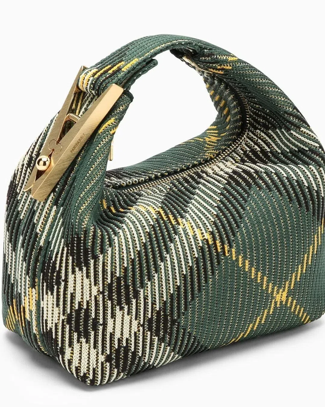 BURBERRY Peg Check Fabric Medium Bag In Green