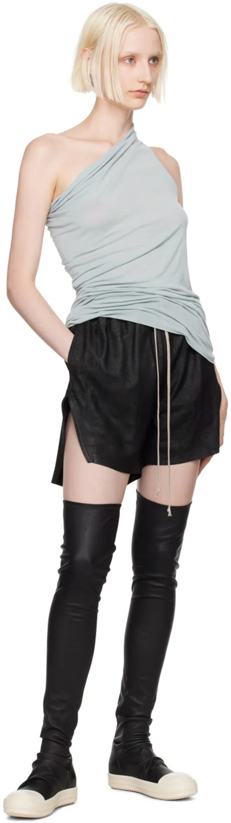 RICK OWENS Black Knee-high Sneakers With Platform In Leather Woman In Gray