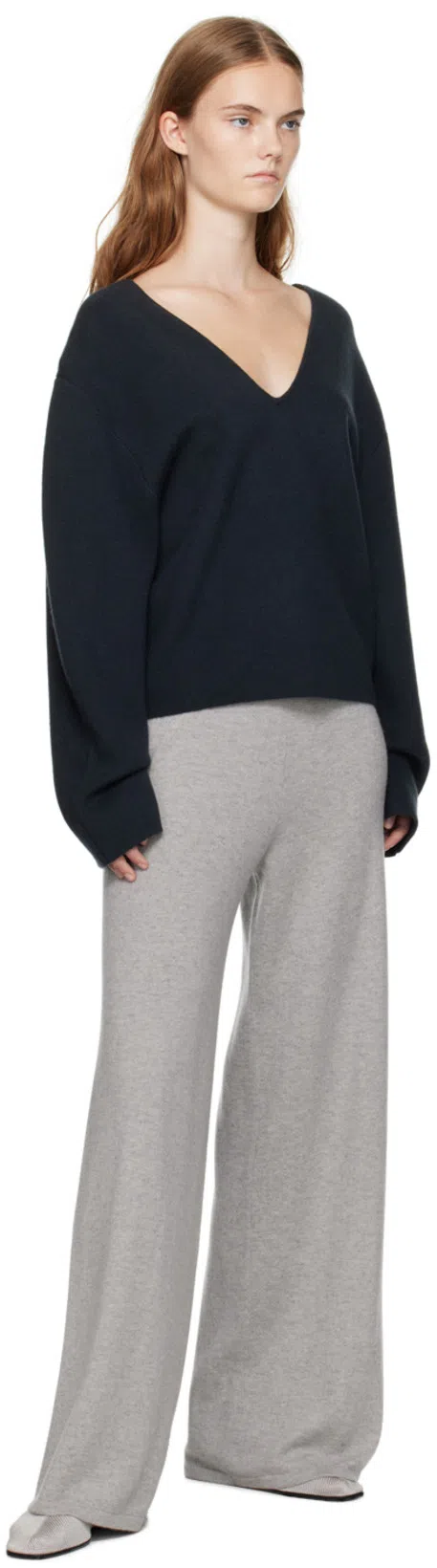 TOTÊME Knitted Bow Ballerina Flats In Matte Silver