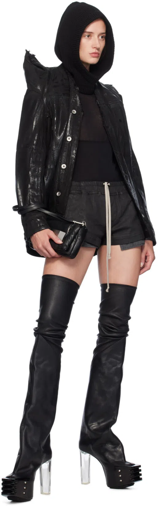 RICK OWENS Leather Over The Knee Boots With Platform Sole 12cm In Black