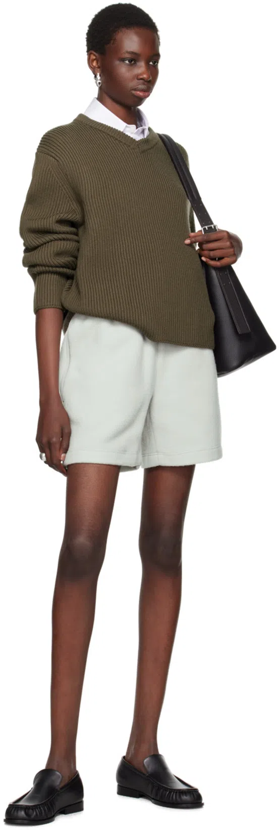 RIER Elastic Waistband Wool Shorts In White