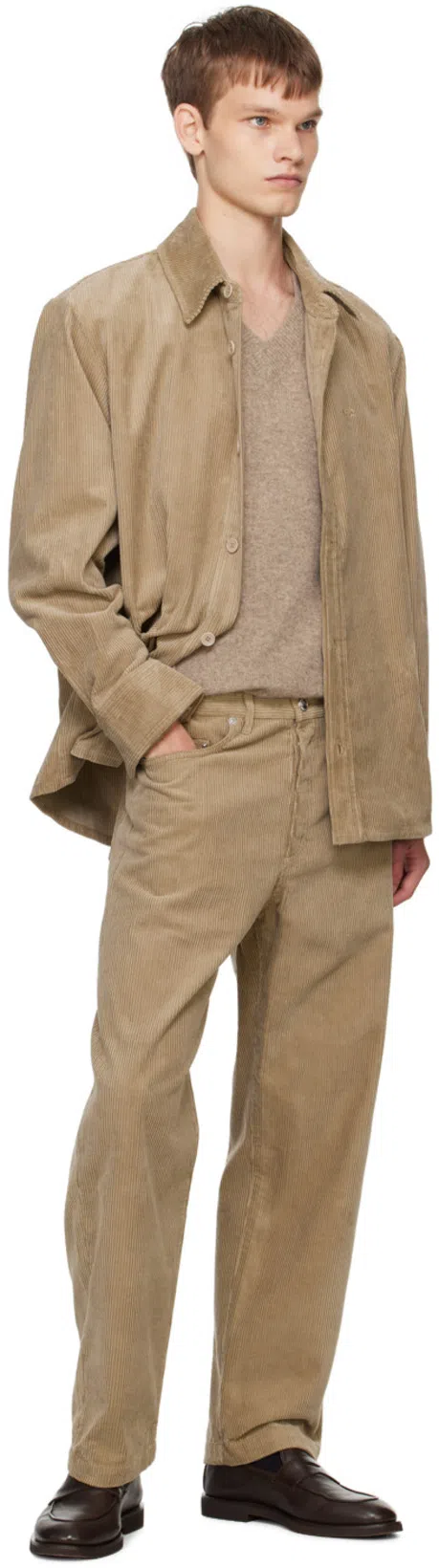 APC Bobby Logo-embroidered Cotton-corduroy Overshirt In Neutral