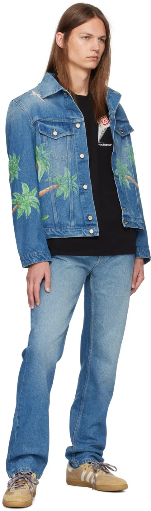 CASABLANCA Logo Patch Cotton Crochet Hat In Blue Multi