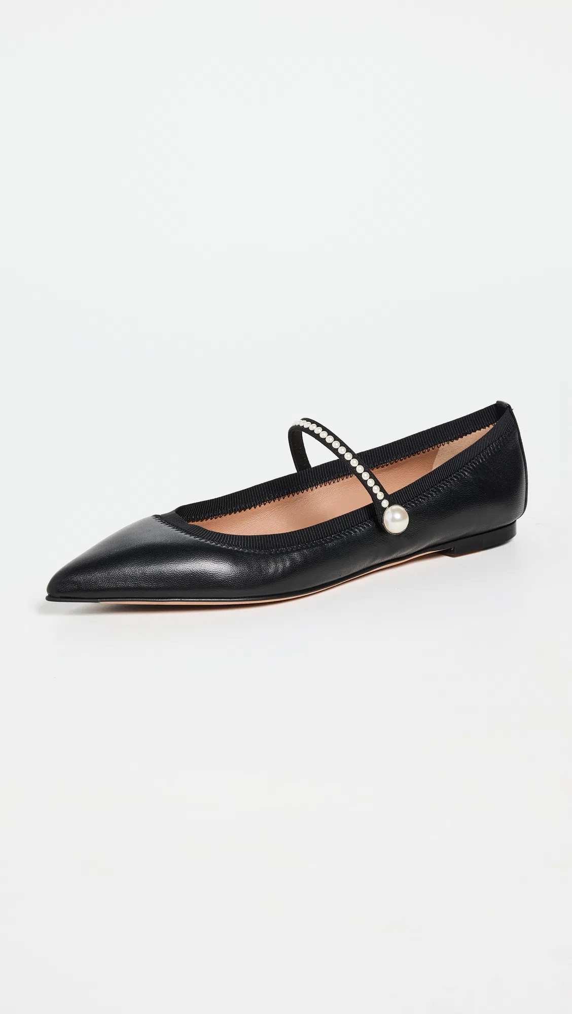 AQUAZZURA Romy Leather Pearly Mary Jane Ballerina Flats In Black