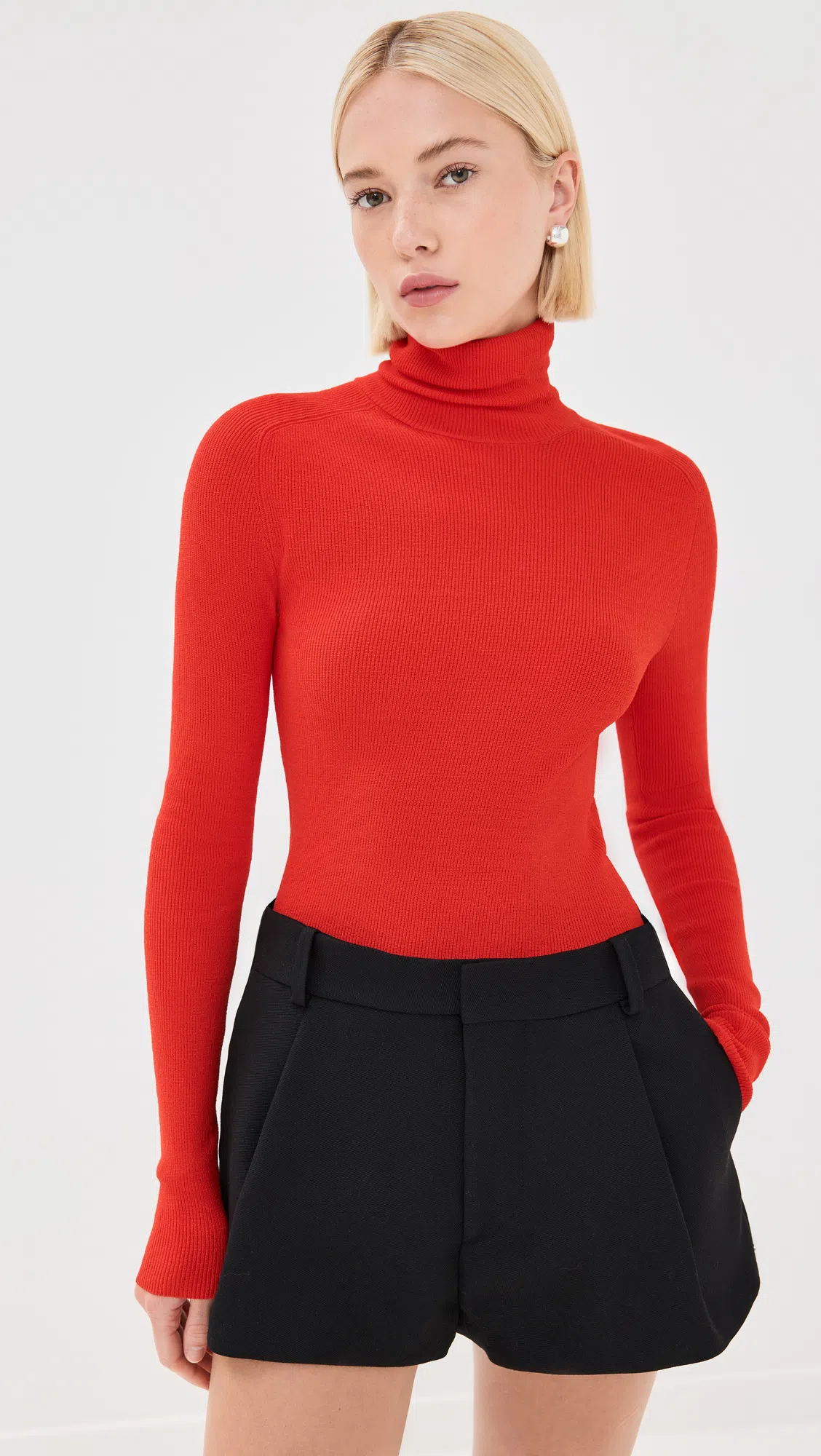 PROENZA SCHOULER Fox Longline Logo Rib Turtleneck Top In Red