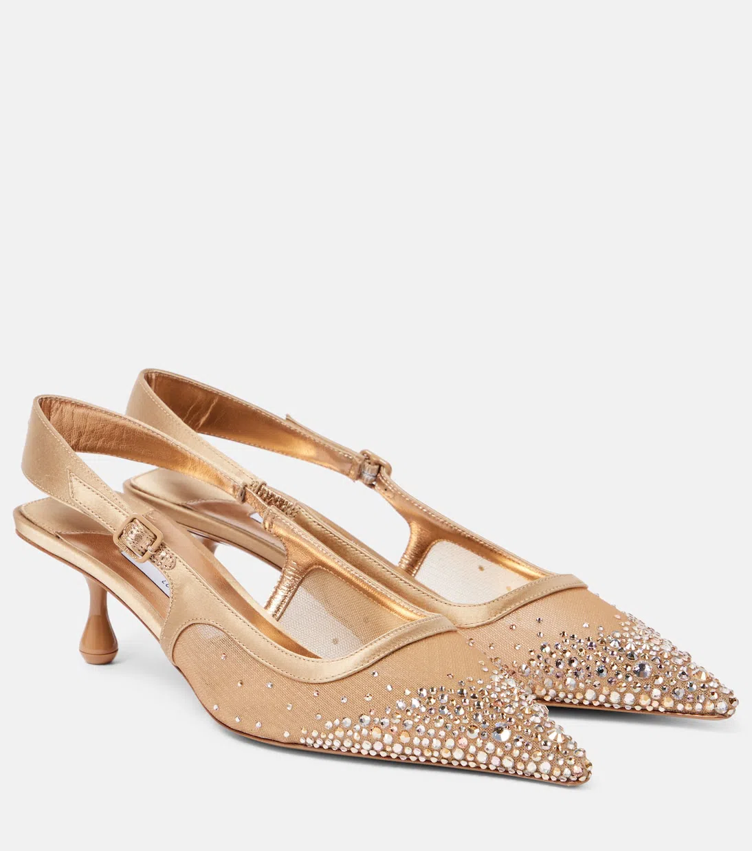 JIMMY CHOO Amel 50 Crystal-embellished Mesh And Satin Slingback Pumps In Beige