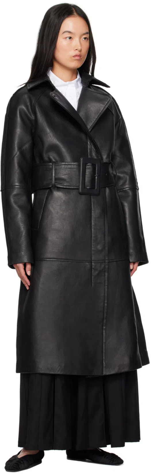 TOTÊME Womens Black The Gathered Square-toe Satin Flats