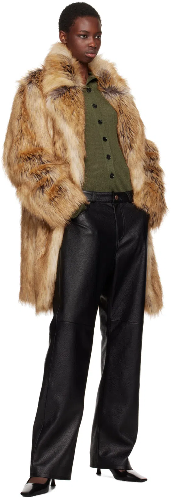 RECTO Green Both Sides Opening Cardigan In Khaki