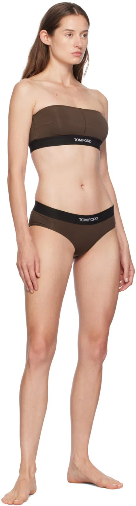 TOM FORD Elastic Waistband High-cut Leg Panties In Brown