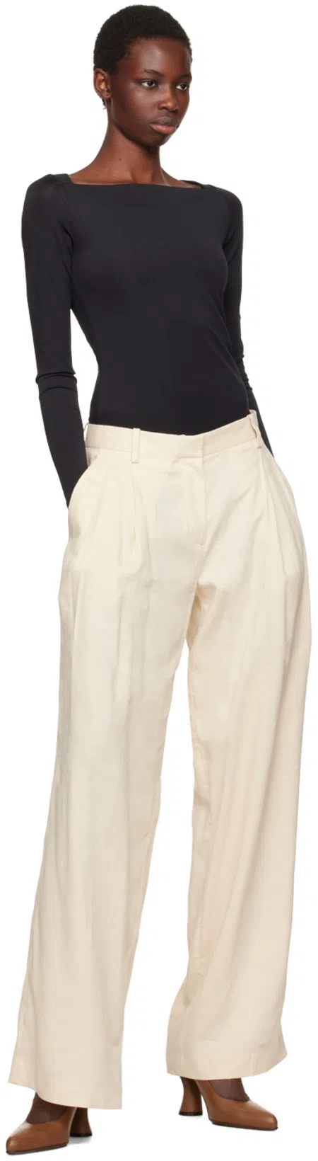 HELMUT LANG Off-white Pleated Trousers In Summer Sand - 1yz