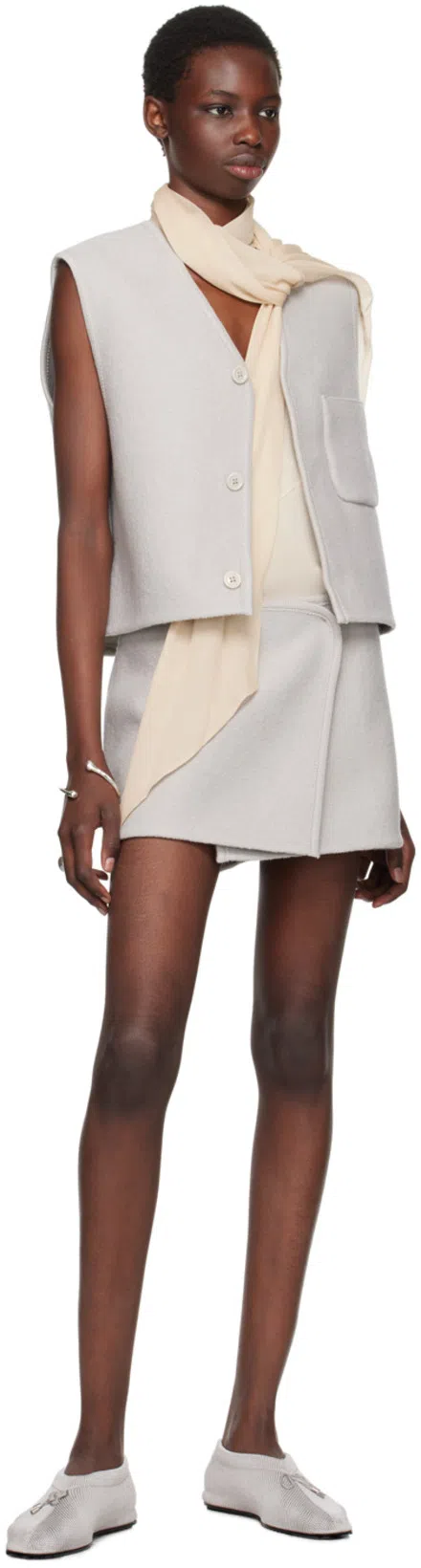 TOTÊME Knitted Bow Ballerina Flats In Matte Silver