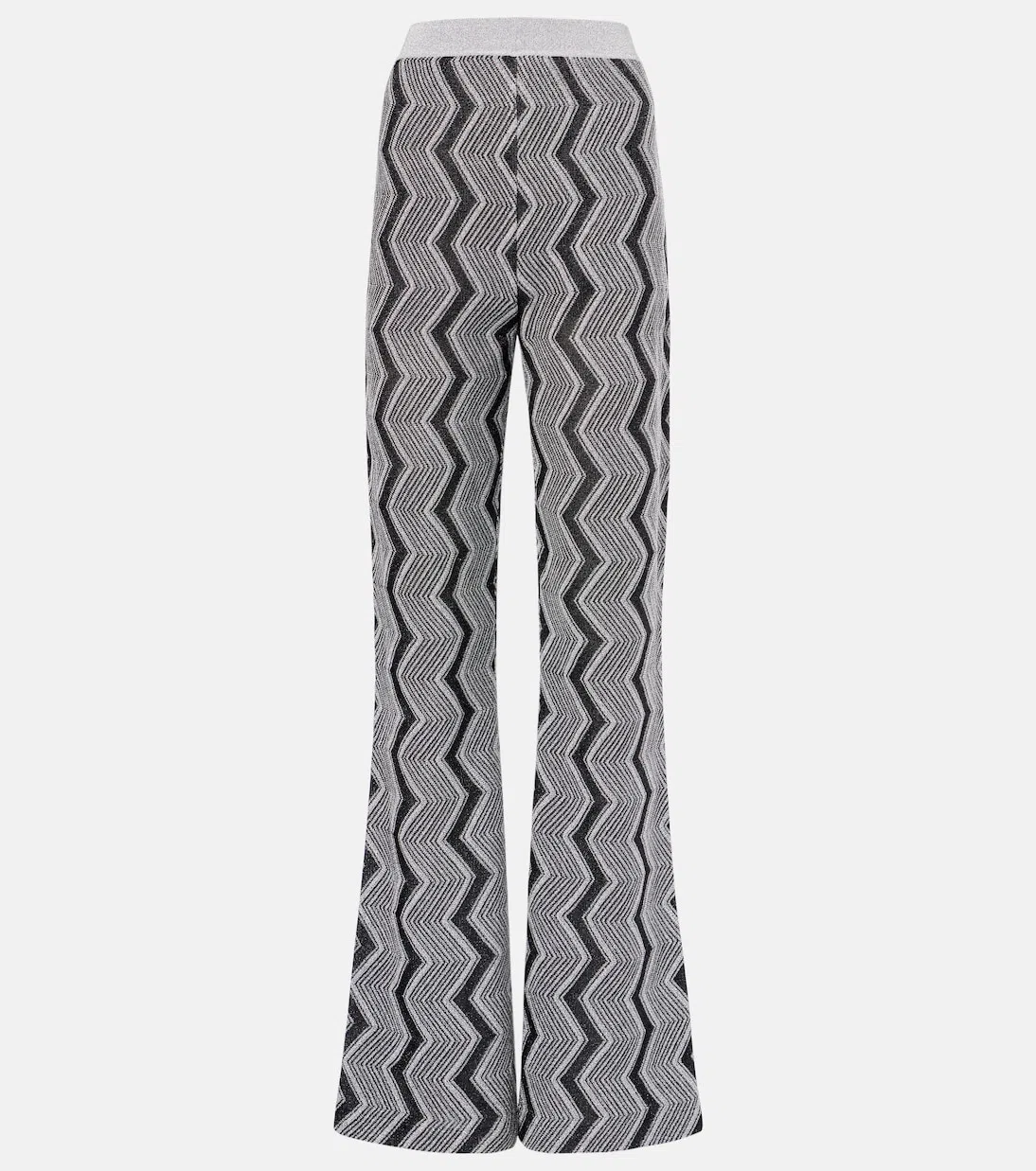MISSONI Metallic Crochet-knit Flared Pants In Silver