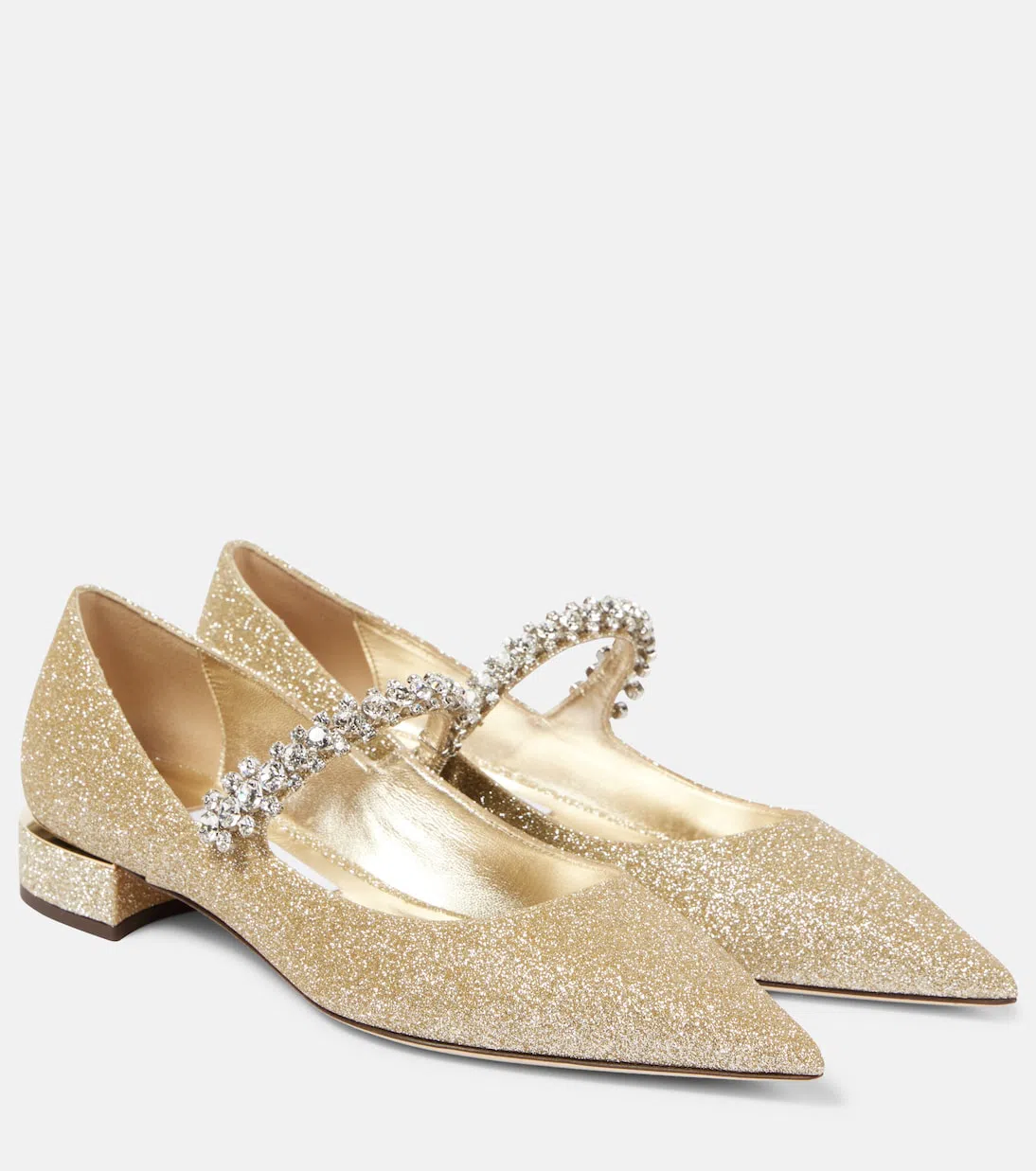 JIMMY CHOO Bing Embellished Glitter Mary Jane Flats In Gold