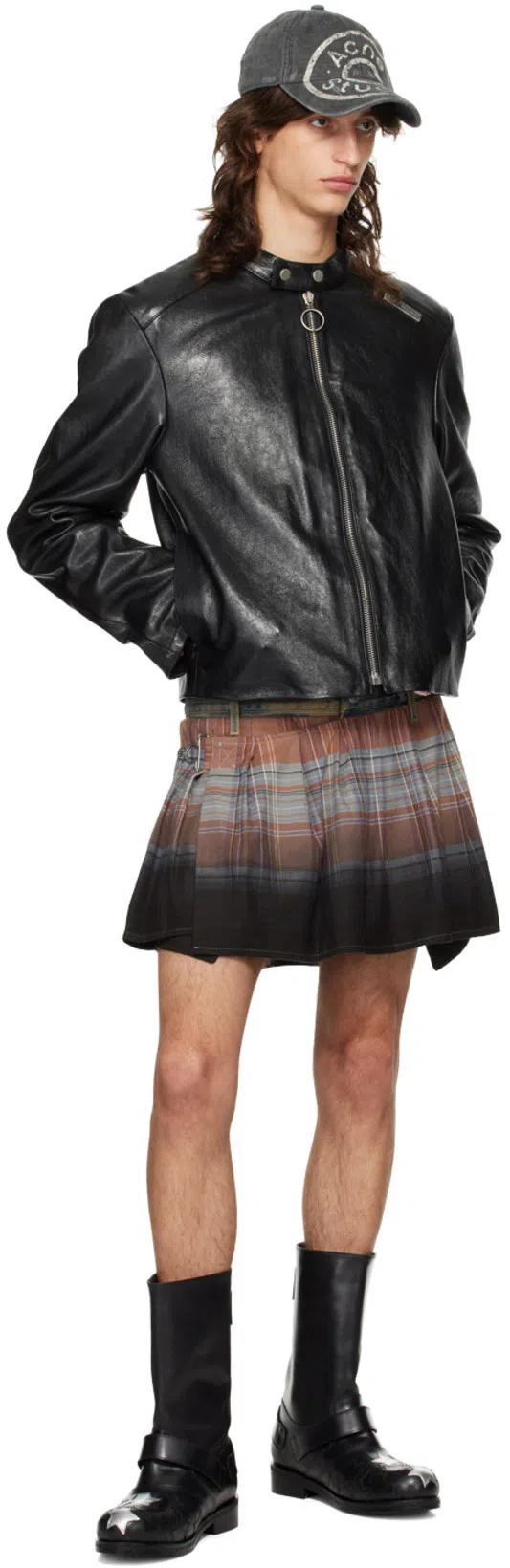 ACNE STUDIOS Black Band Collar Leather Jacket In 900 Black