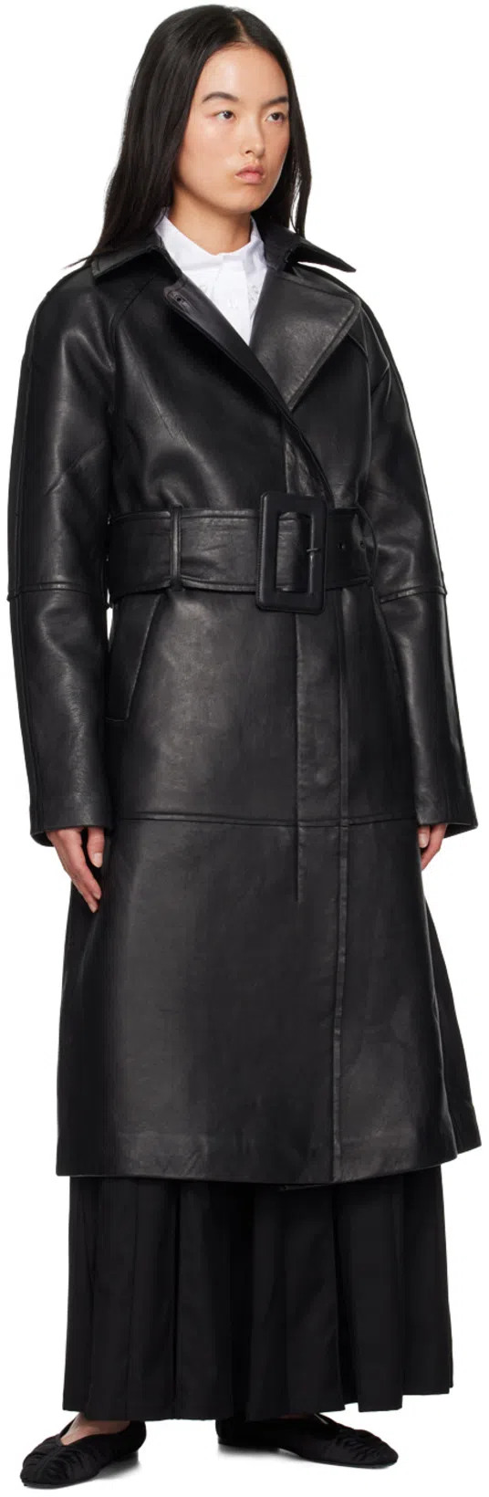 TOTÊME Womens Black The Gathered Square-toe Satin Flats