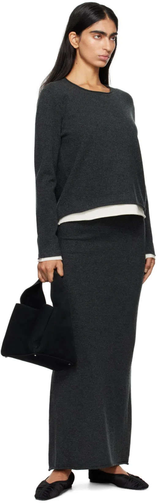 TOTÊME Womens Black The Gathered Square-toe Satin Flats