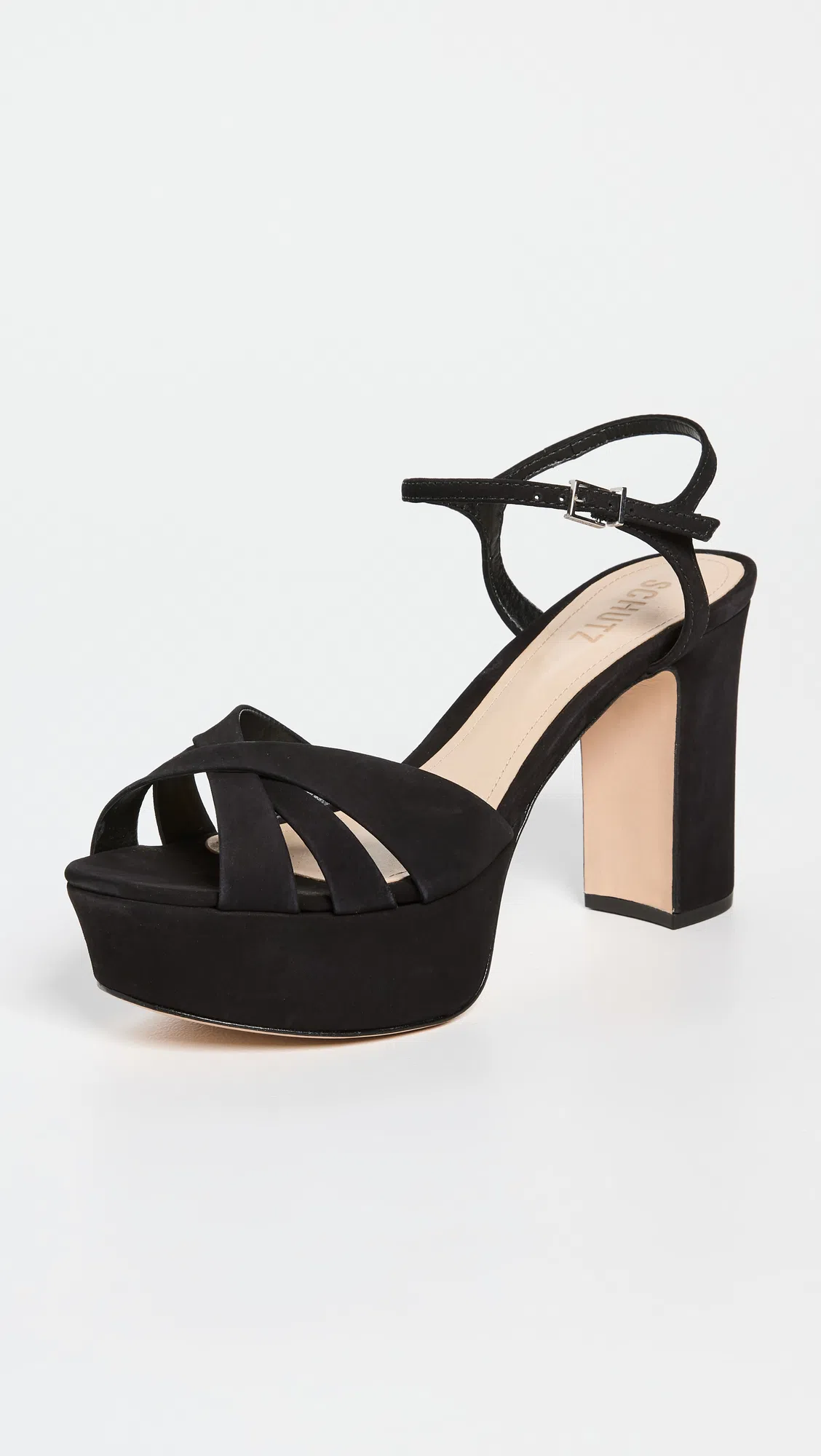 SCHUTZ Keefa Nubuck Ankle-strap Platform Sandals In Black