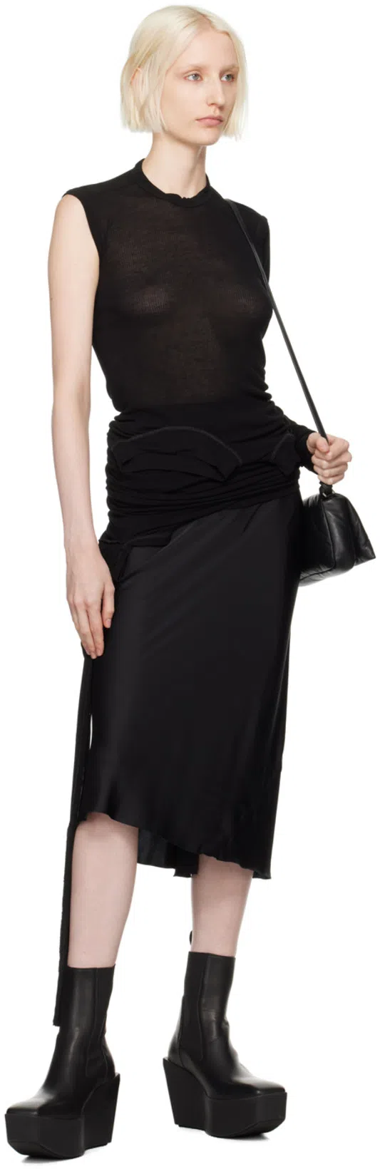 RICK OWENS Porterville Sliver Platform Beatle Ankle Short Boots In 09 Black