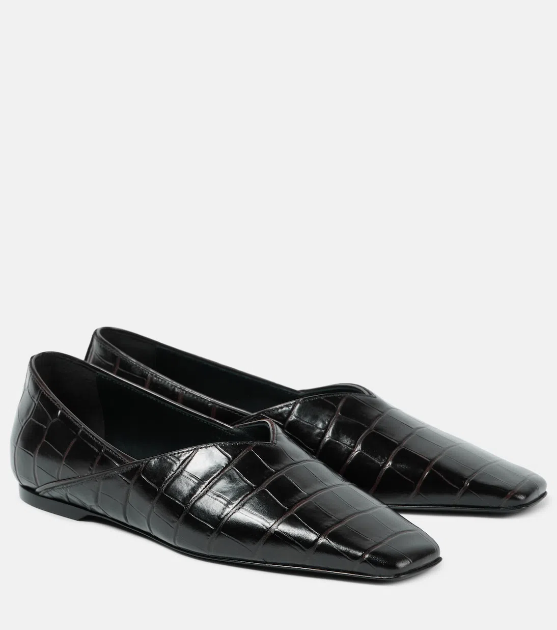 TOTÊME Toteme Croc-embossed Leather The Everyday Ballet Flats In Brown