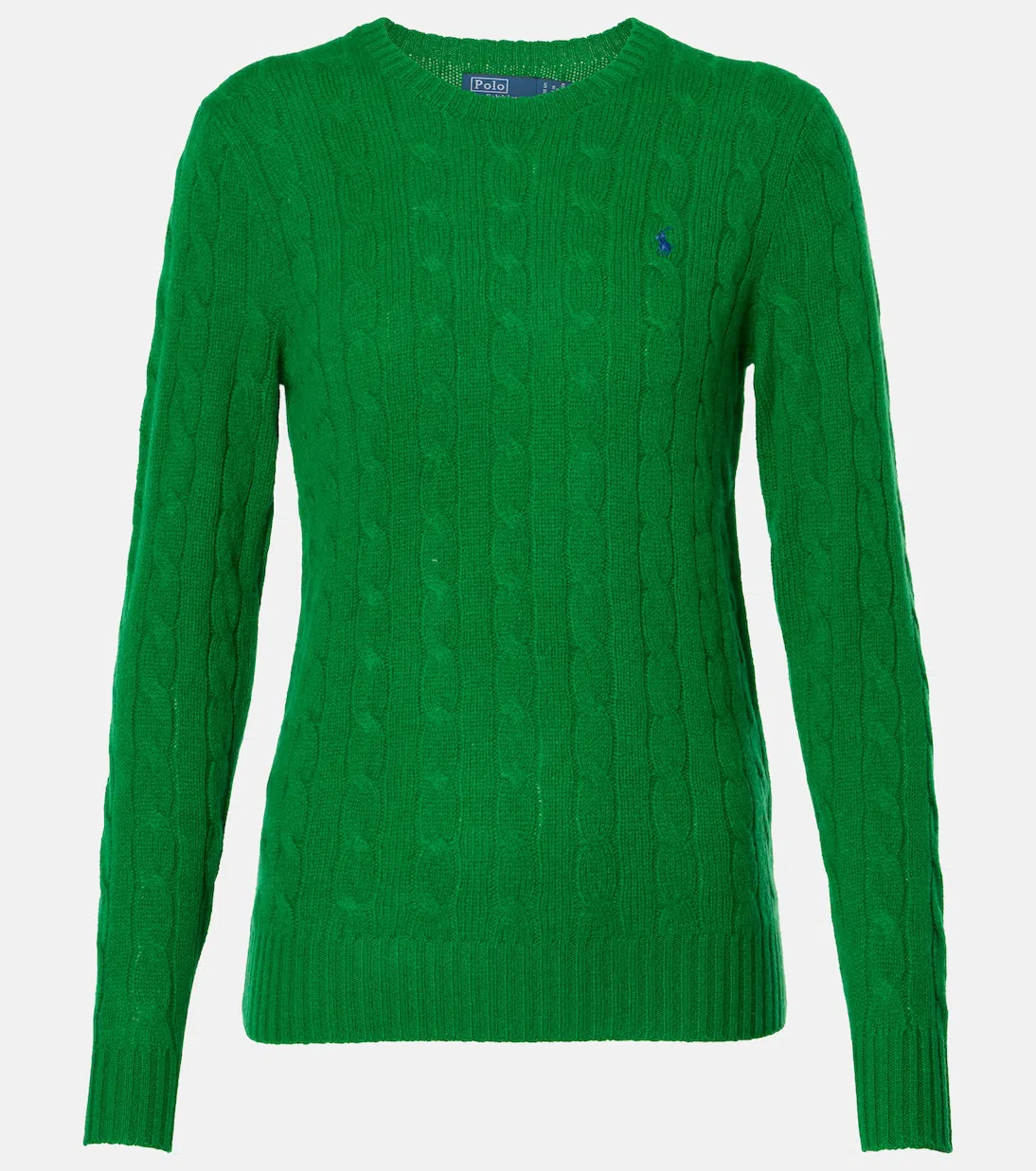 POLO RALPH LAUREN Cable Knit Pullover With Contrasting Embroidered Logo In Green