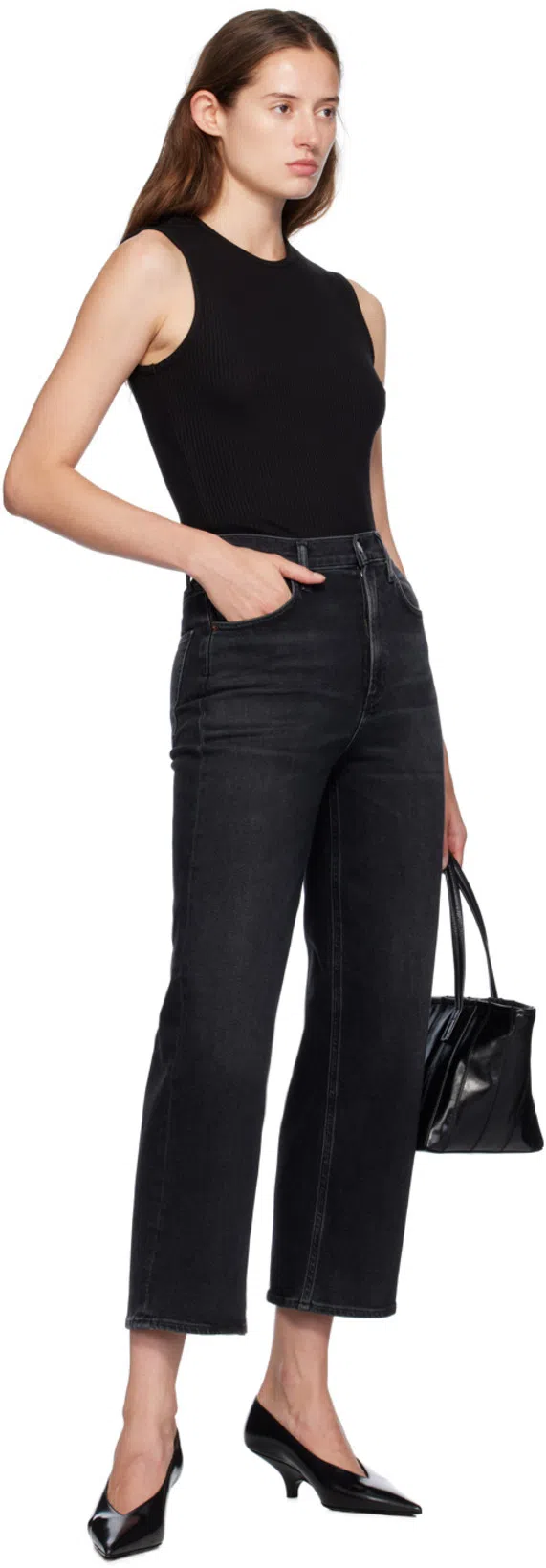 AGOLDE Riley Cropped Jeans In Black