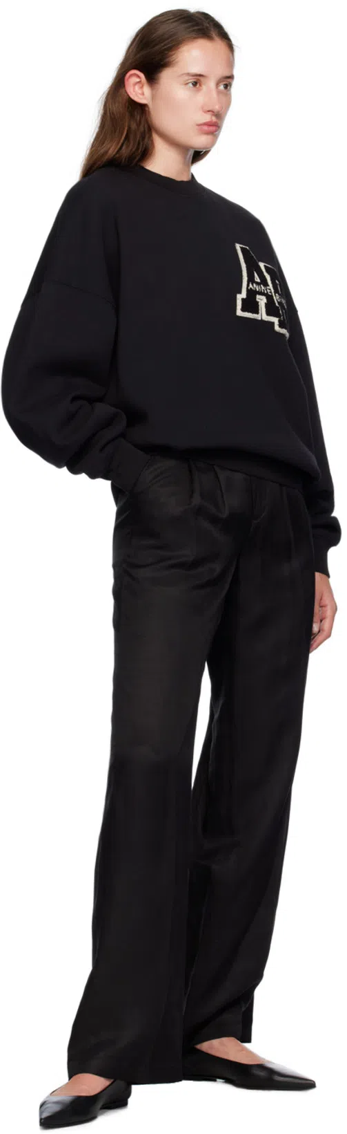 ANINE BING Miles Letterman Oversized Sweatshirt In Black