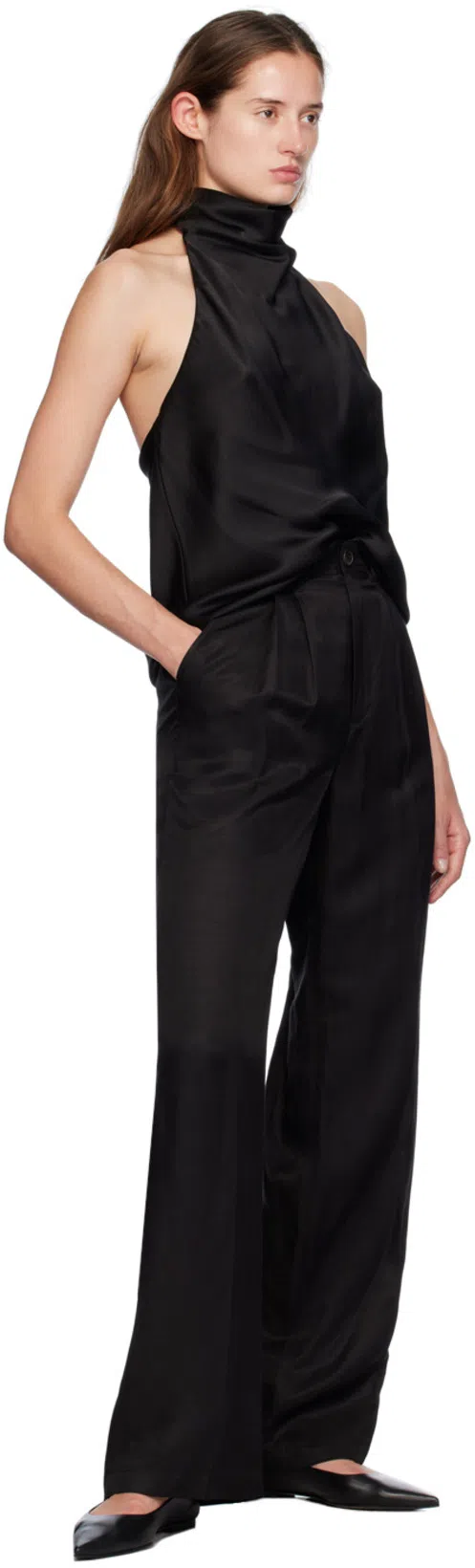 ANINE BING Eliana Halterneck Silk Mini Dress In Black