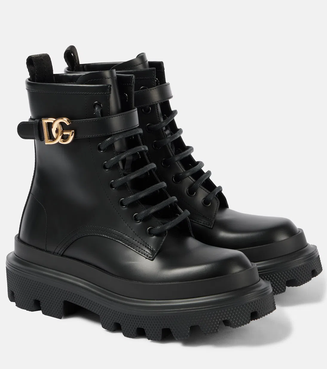 DOLCE & GABBANA Leather Combat Boots In Black