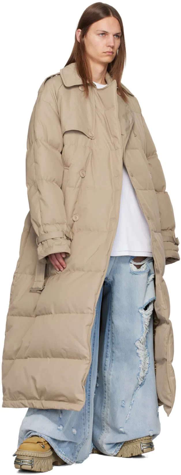 VETEMENTS Beige Quilted Down Trench Coat