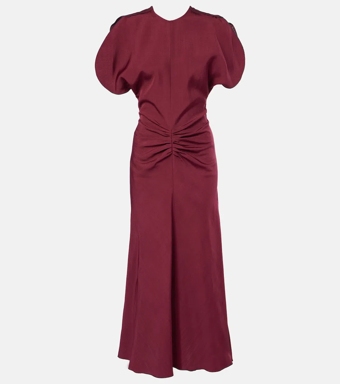 VICTORIA BECKHAM Waist Gathered Midi Dress With Ruched Detailing In Red