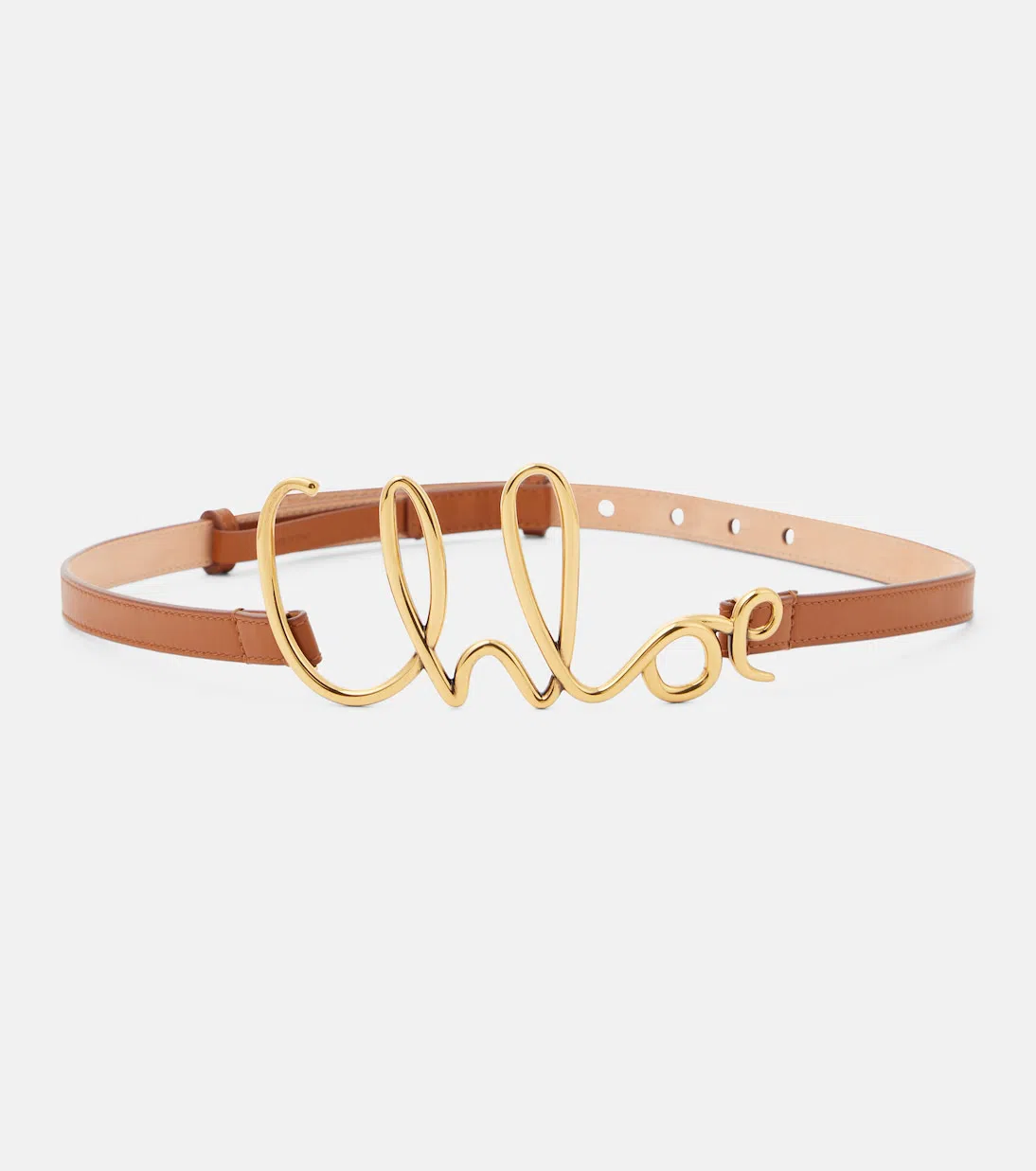 CHLOÉ Logo Leather Belt In Clay Brown