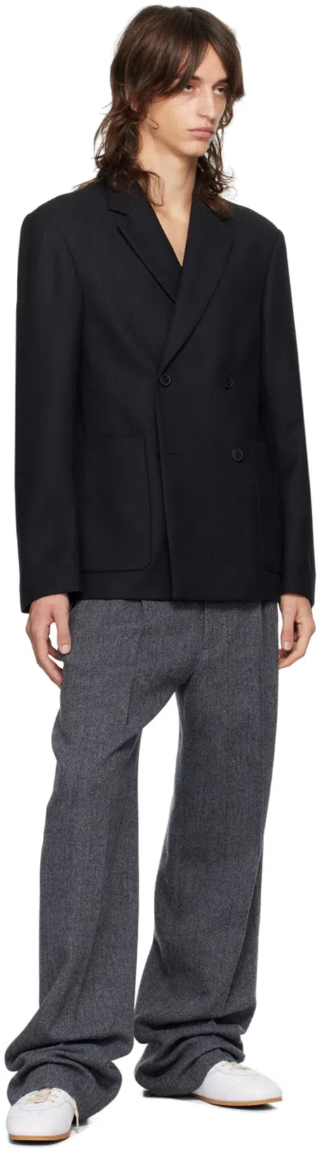 DRIES VAN NOTEN Barleys Double Breasted Wool Sport Coat In Blue