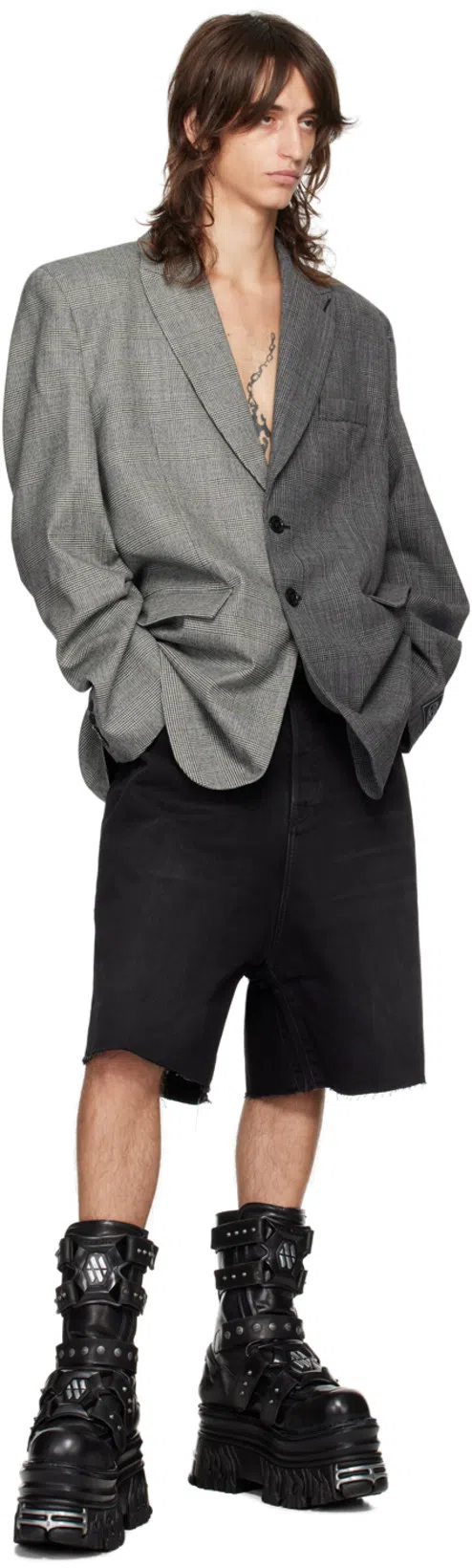 VETEMENTS Gray Split Deconstructed Tailored Blazer In Grey / Grey Check