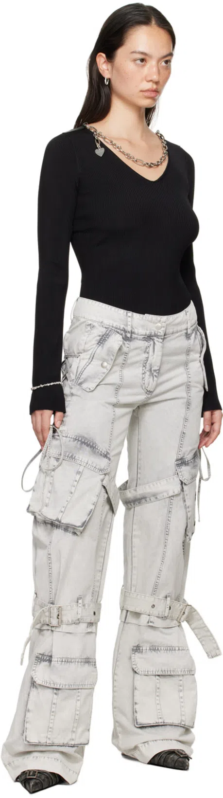 ACNE STUDIOS Cotton Cargo Trousers Dusty White In Grey