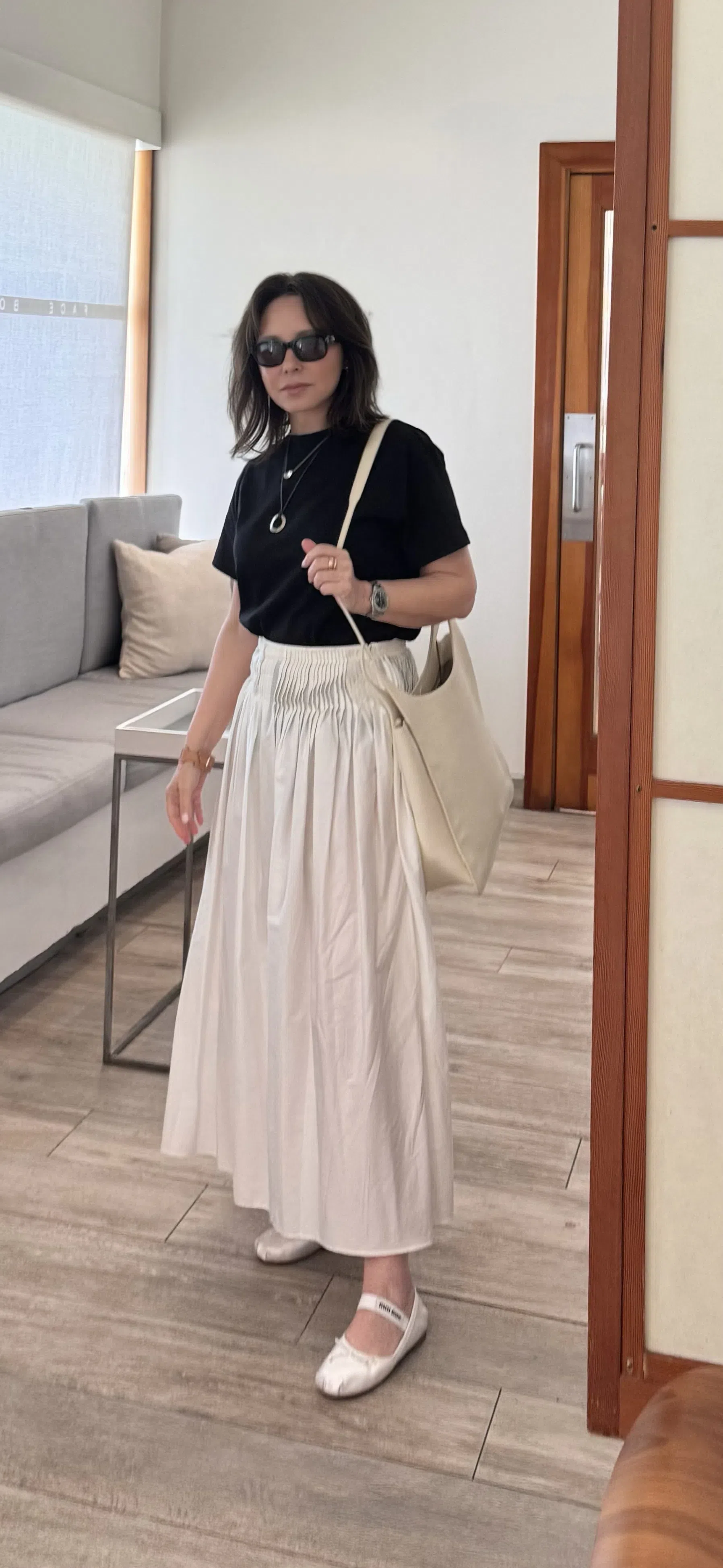 MIU MIU Leather Mary Jane Ballerina Flats In Bianco