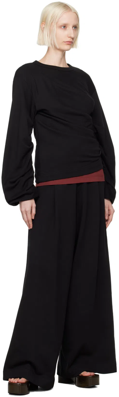 DRIES VAN NOTEN Leather Platform Thong Sandals In Black