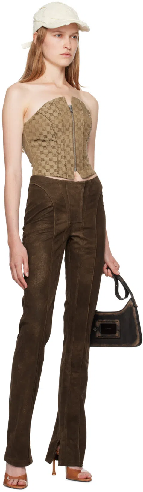 MISBHV Jacquard Monogram Corset Top In Brown