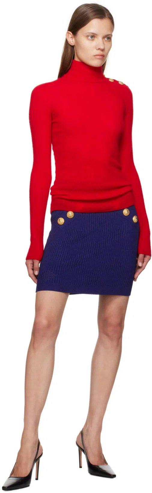 BALMAIN Blue Mini Skirt With Jewel Buttons In Viscose Blend Woman