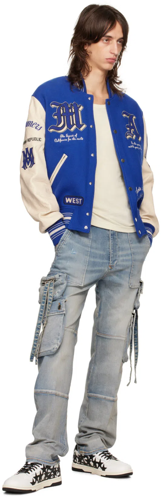 AMIRI Blue Sunfaded Baseball Denim Shirt