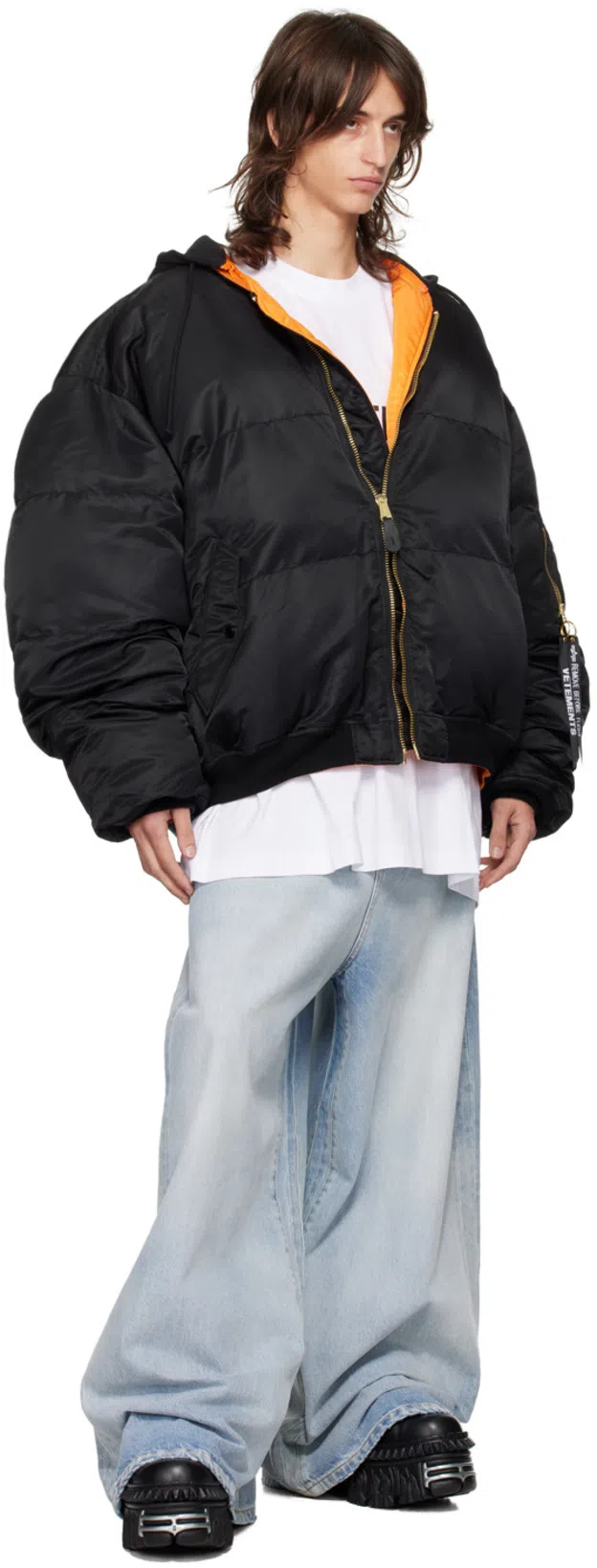 VETEMENTS Black Quilted Hooded Reversible Bomber Jacket