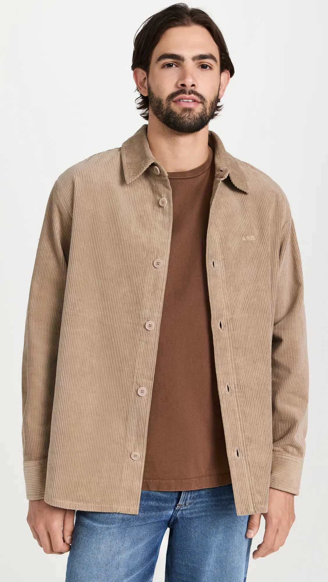 APC Bobby Logo-embroidered Cotton-corduroy Overshirt In Neutral