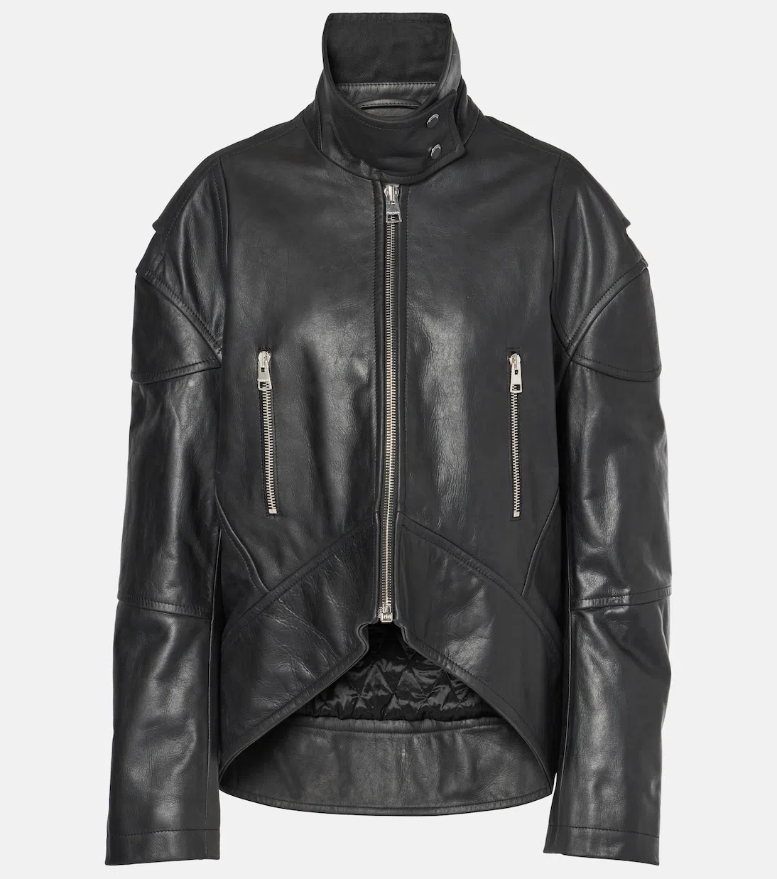JW ANDERSON High-neck Curved Leather Jacket In Black