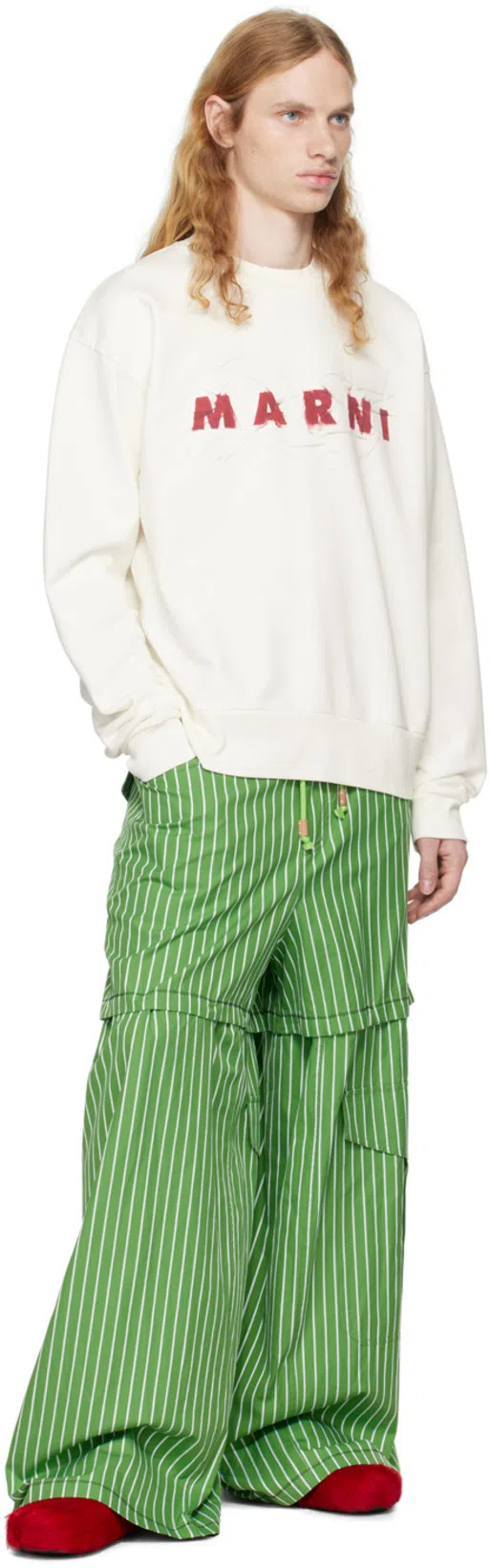 MARNI Green Striped Hybrid Cargo Pants In Stv35 Millet