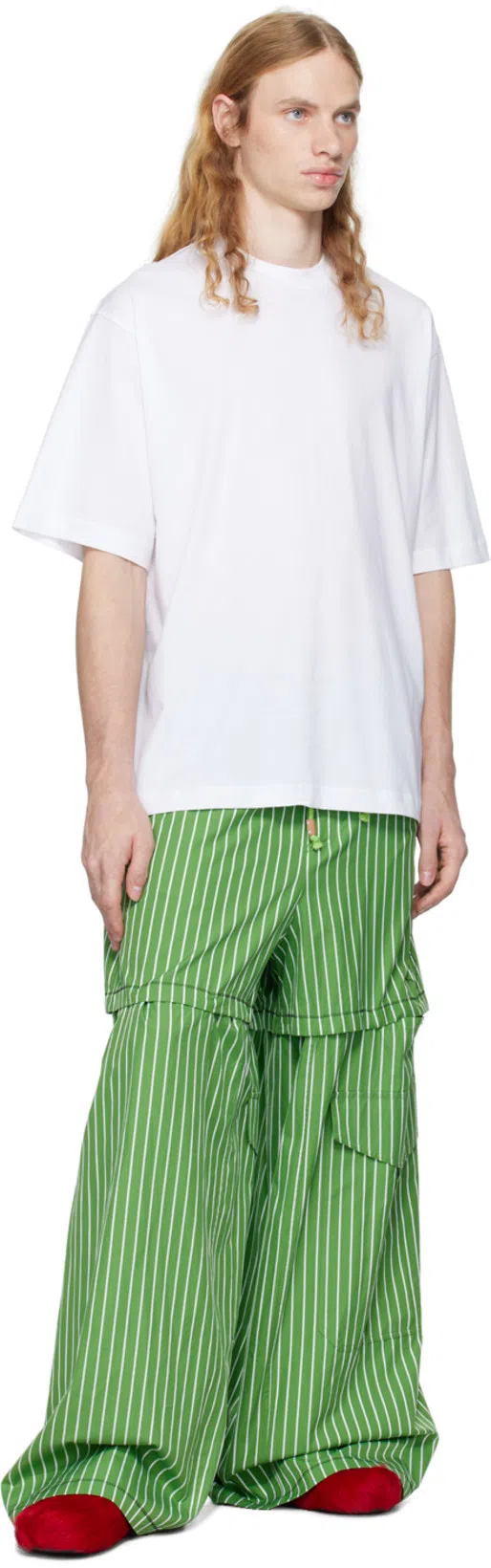 MARNI Green Striped Hybrid Cargo Pants In Stv35 Millet