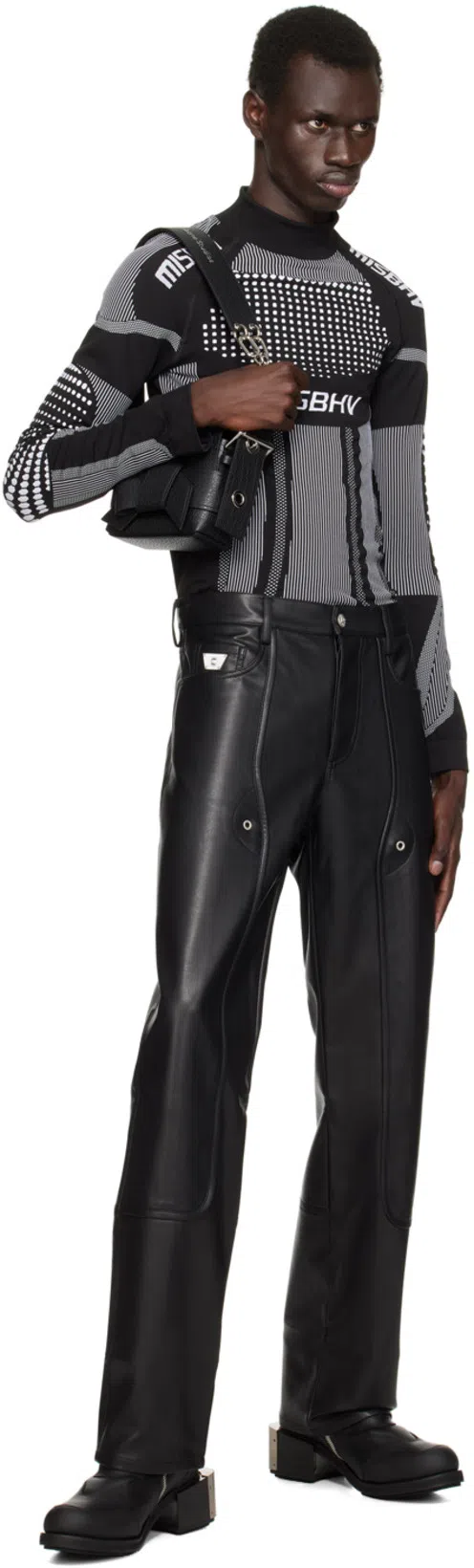 ACNE STUDIOS Musubi Mini Chain-embellished Full-grain Leather Messenger Bag In 900 Black